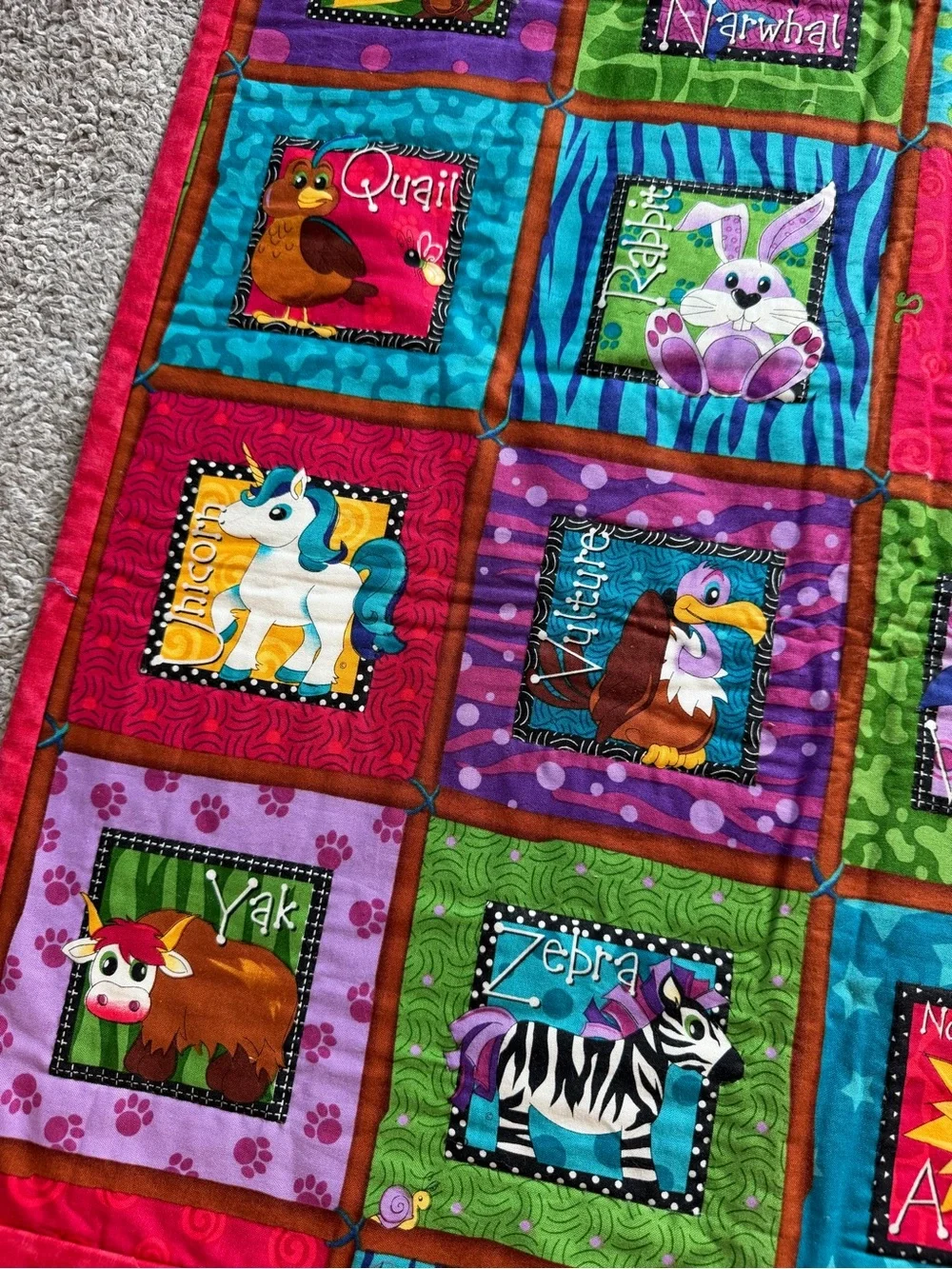 Colorful Animal Alphabet Baby Quilt